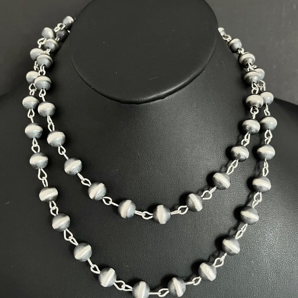 Sterling Silver 10mm Pearls Rosary Bead Necklace. 28 Inch.